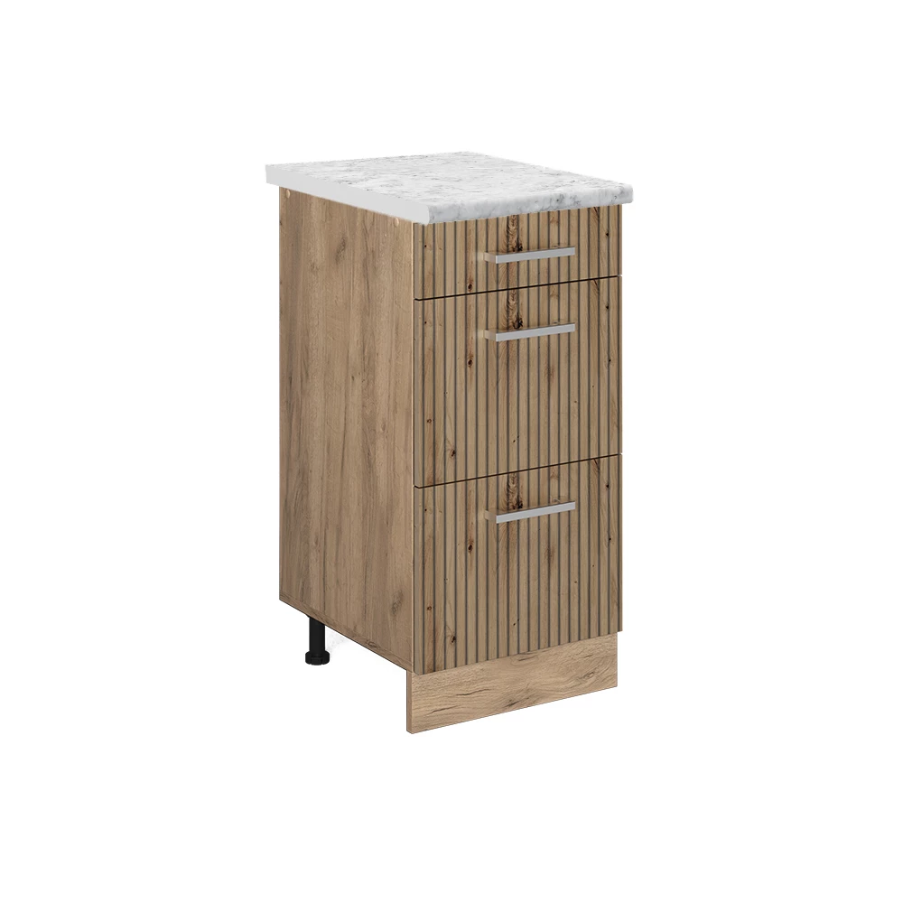 Küchenunterschrank in Artisan-Eiche auf weißem Hintergrund