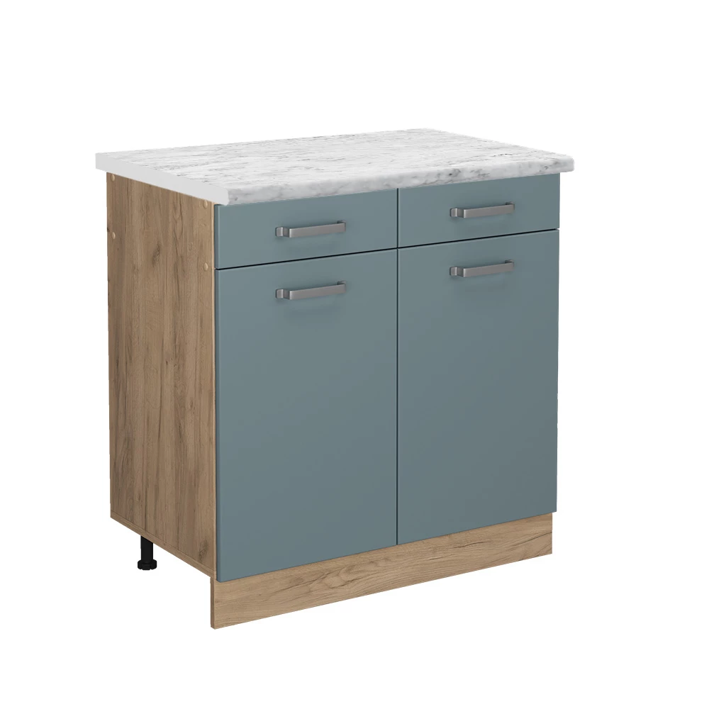 Küchenunterschrank in Blau-Grau auf weißem Hintergrund