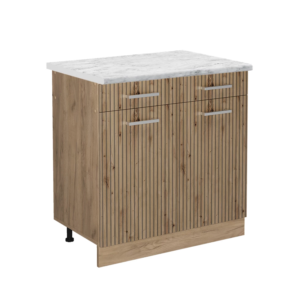 Küchenunterschrank in Artisan-Eiche auf weißem Hintergrund