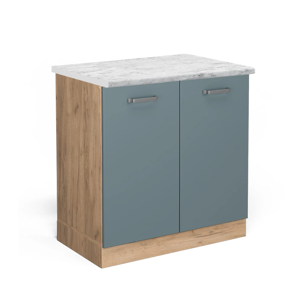 Küchenunterschrank in Blau-Grau auf weißem Hintergrund
