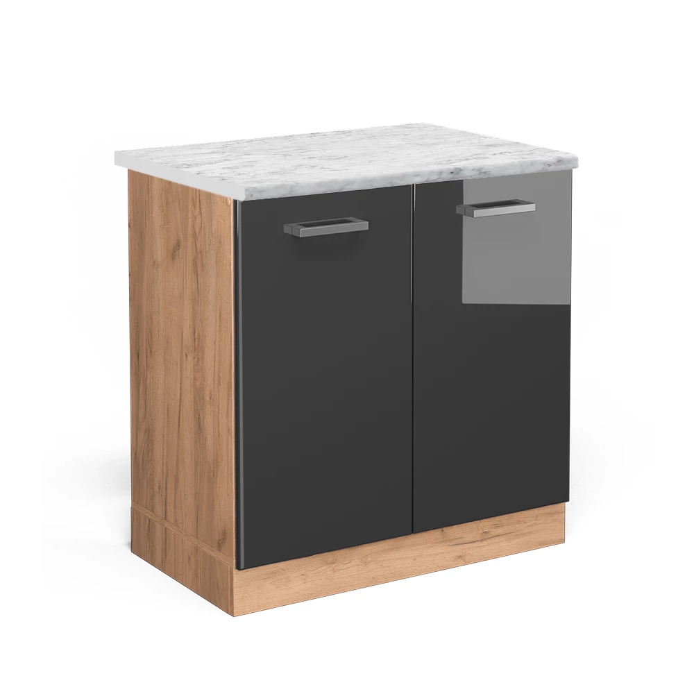 Vicco Spülenunterschrank Anthrazit Hochglanz 80 cm AP Marmor, R-Line