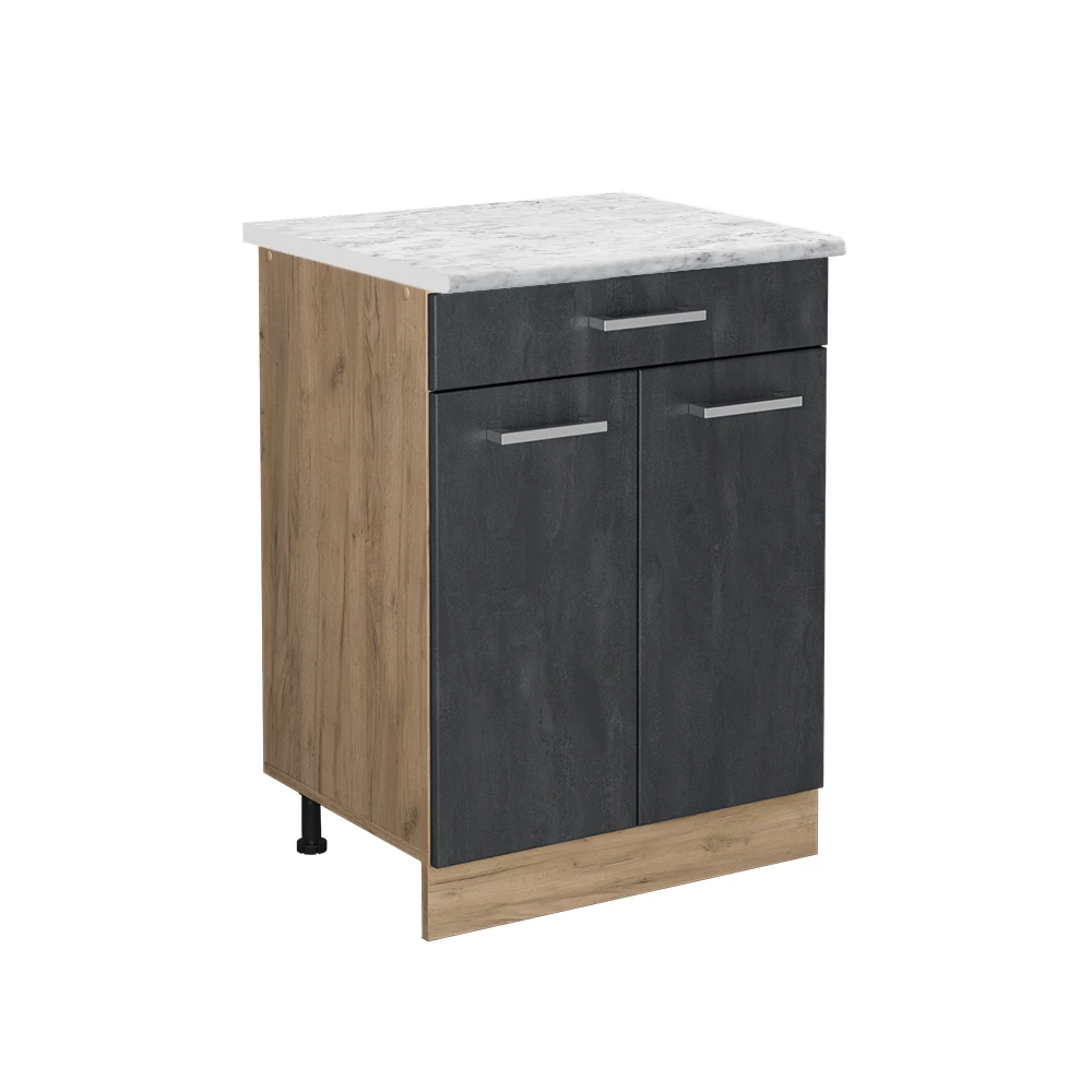 Vicco Mobiletto base per cucina Calcestruzzo nero 60 cm PL Marmo, R-Line