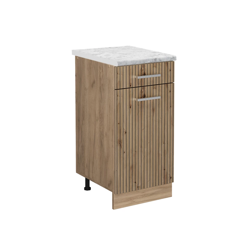 Küchenunterschrank in Artisan-Eiche auf weißem Hintergrund