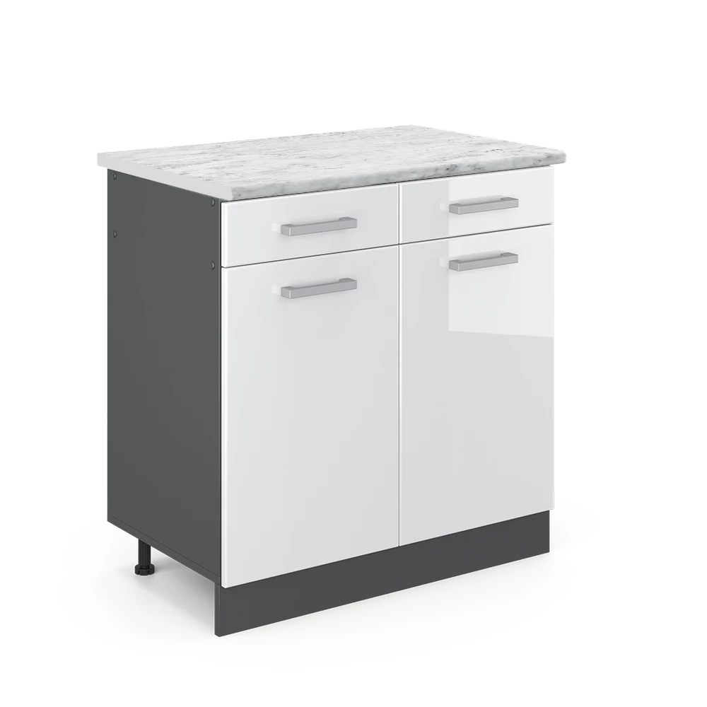 Vicco Armário inferior de cozinha Branco alto brilho 80cmMármore AP, R-Line