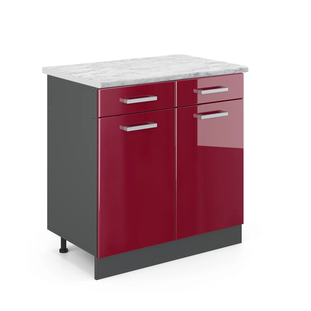 Meuble Cuisine R-Line Vicco 40cm - Rouge Bordeaux/blanc Avec Tiroirs - Sans Plan De Travail