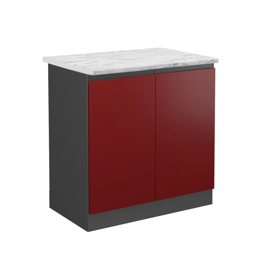 Spülenunterschrank in Rot auf weißem Hintergrund