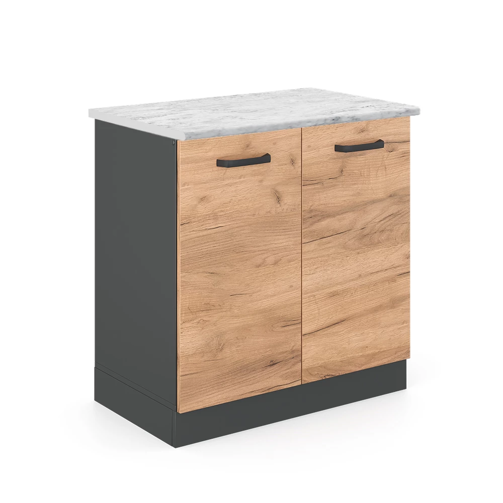 Armario bajo para fregadero en Roble dorado sobre fondo blanco