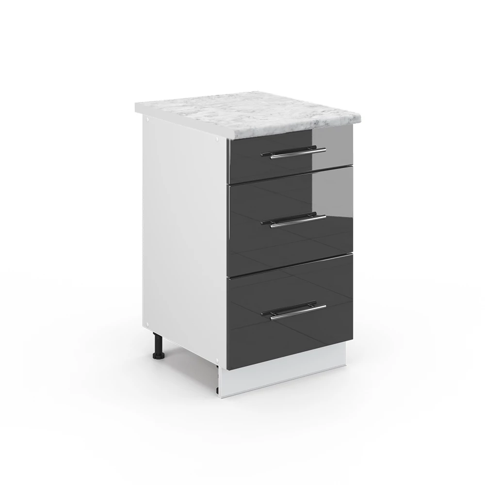 Armoires de cuisine  en Anthracite Haute brillance sur fond blanc