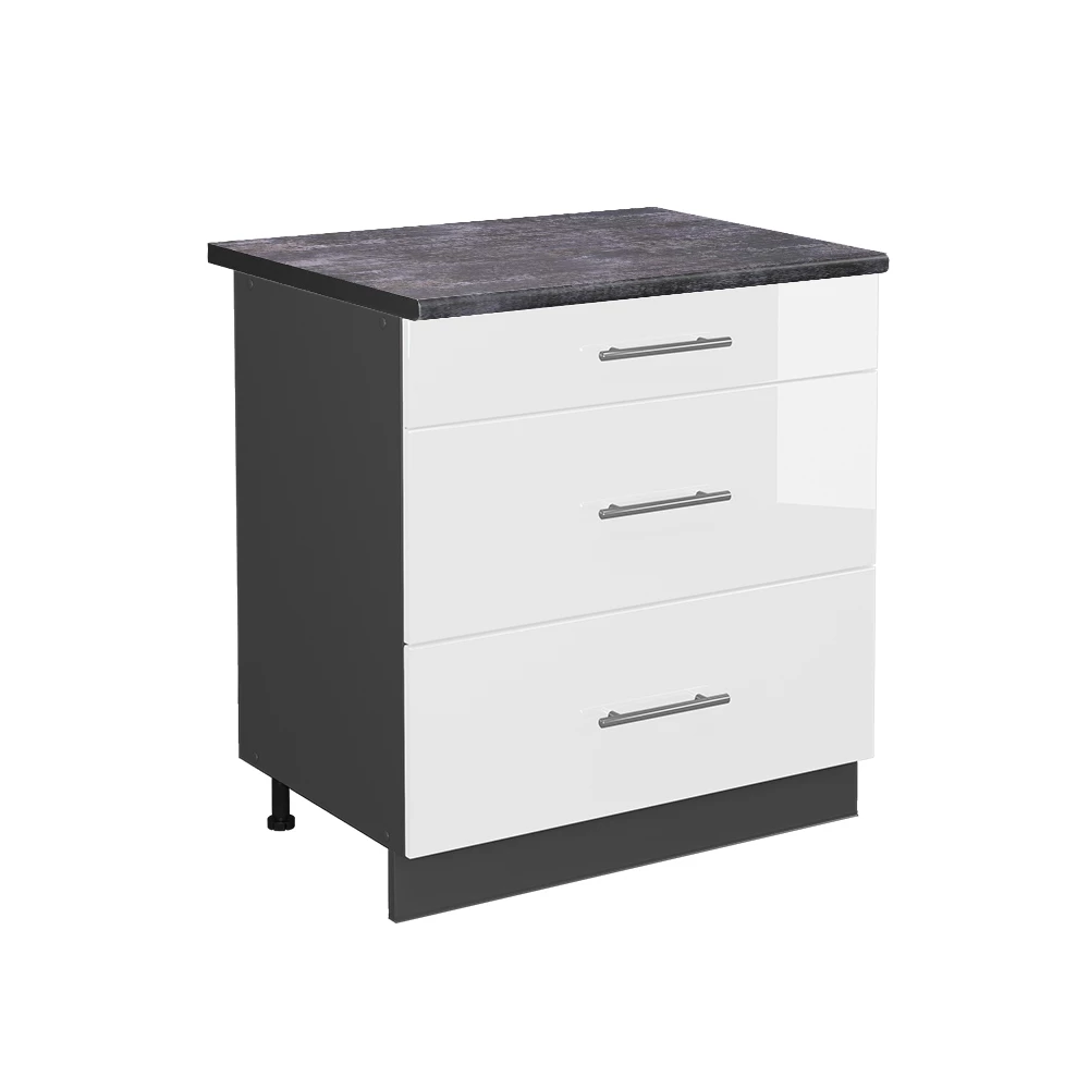 Meuble cuisine en Blanc Haute brillance sur fond blanc