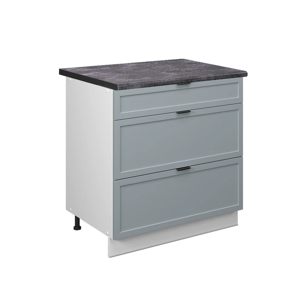 Küchenunterschrank in Hellblau-grau auf weißem Hintergrund