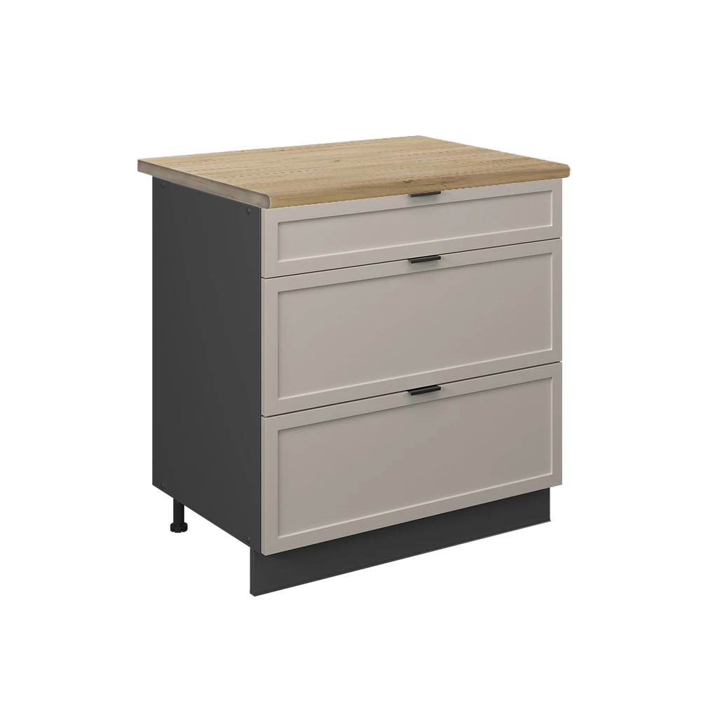 Küchenunterschrank in GrauBeige auf weißem Hintergrund