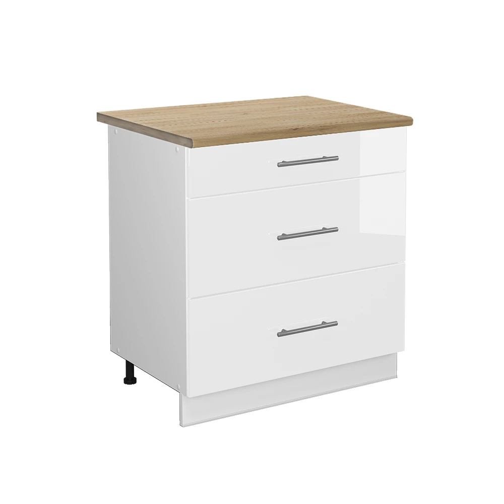 Meuble cuisine en Blanc Haute brillance sur fond blanc