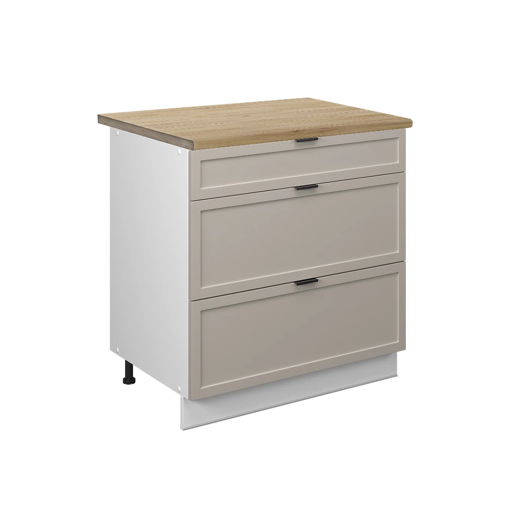 Küchenunterschrank Fame-Line GrauBeige 80 cm mit 3 Schubladen, AP Eiche livinity®
