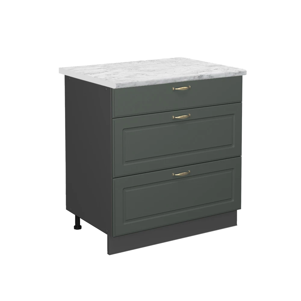 Vicco Keukenonderkast Groen-Goud Landhuis 80 cm met 3 laden, WB Marmer, Fame-Line