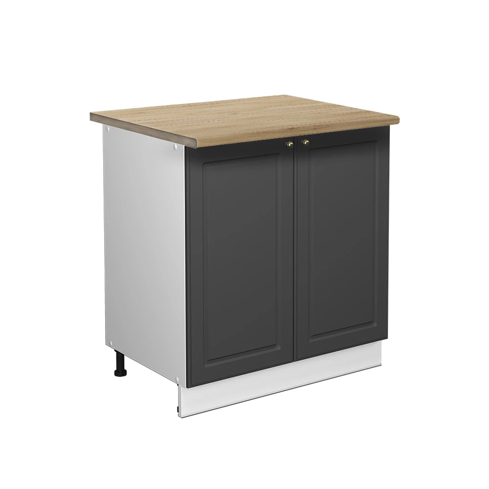 Nahaufnahme von Spülenunterschrank in Anthrazit-Gold, zeigt Design- und Oberflächendetails