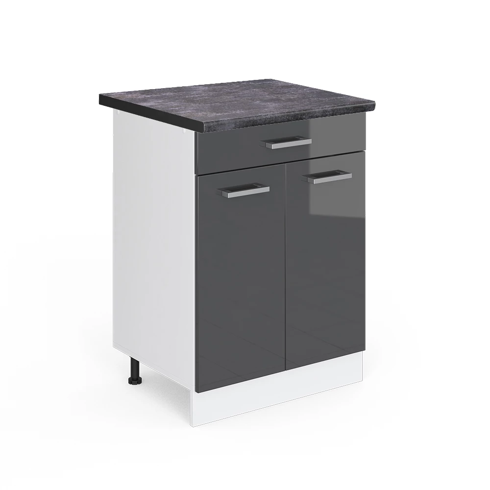 Keukenonderkast in Antraciet Hoogglans op een witte achtergrond