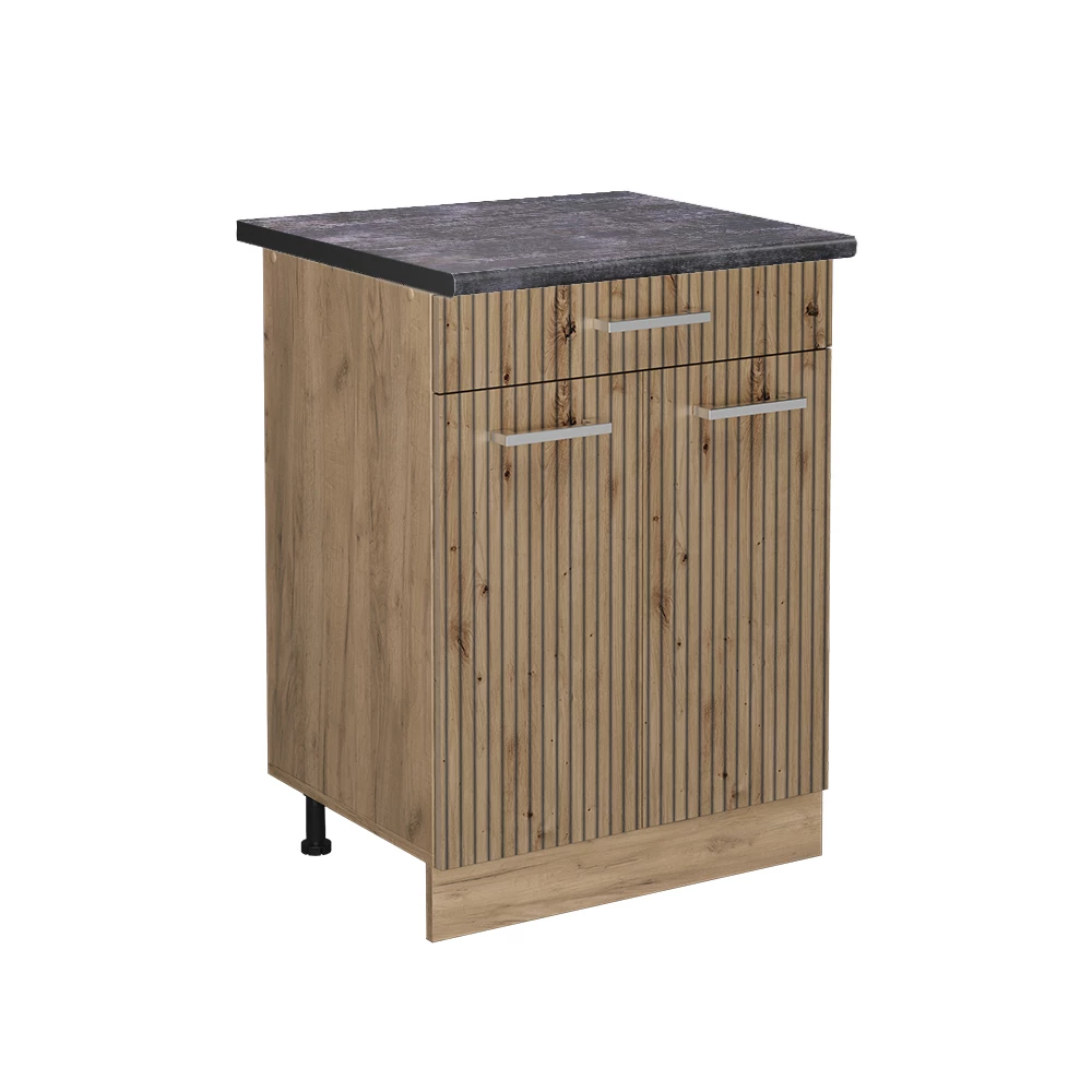 Küchenunterschrank in Artisan-Eiche auf weißem Hintergrund