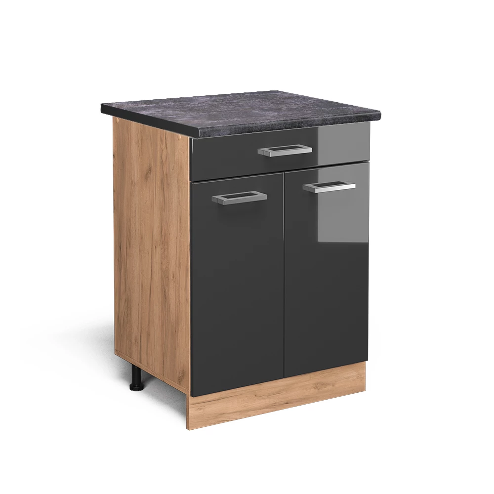Vicco Meuble cuisine Anthracite Haute brillance 60cm avec tiroir, PT Anthracite, R-Line