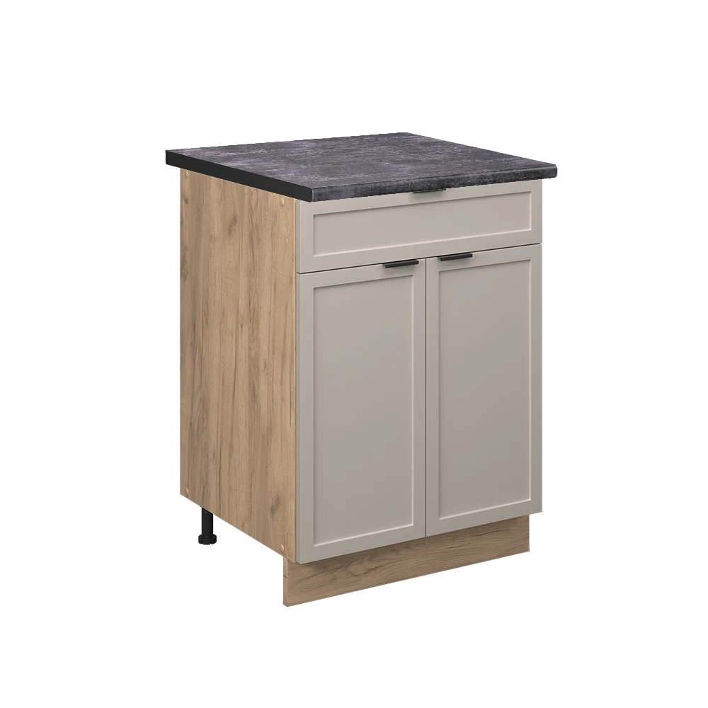 Küchenunterschrank in GrauBeige auf weißem Hintergrund