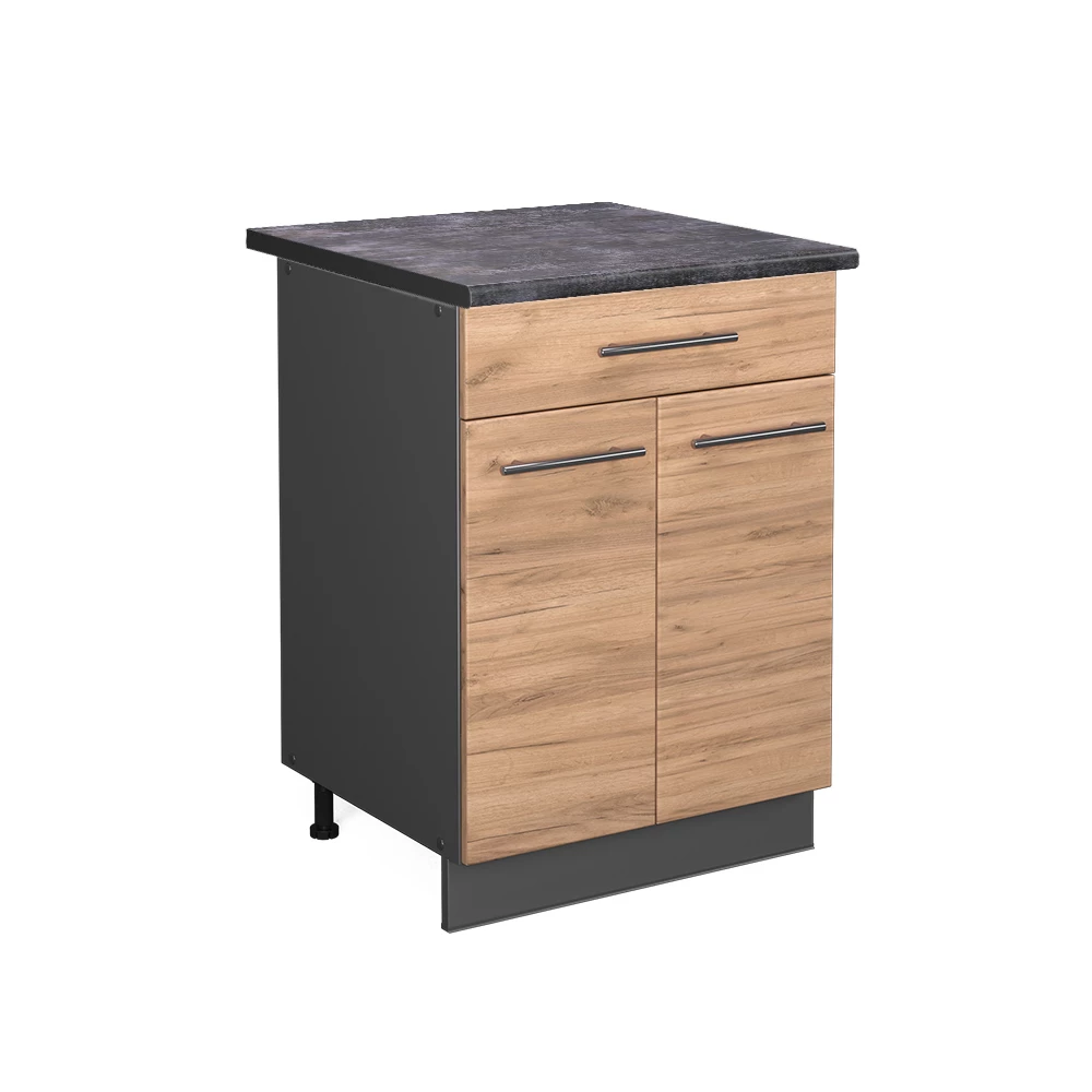 Küchenunterschrank in Goldkraft Eiche auf weißem Hintergrund