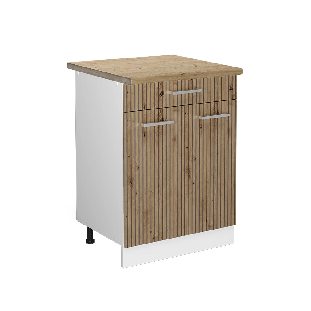 Küchenunterschrank in Artisan-Eiche auf weißem Hintergrund