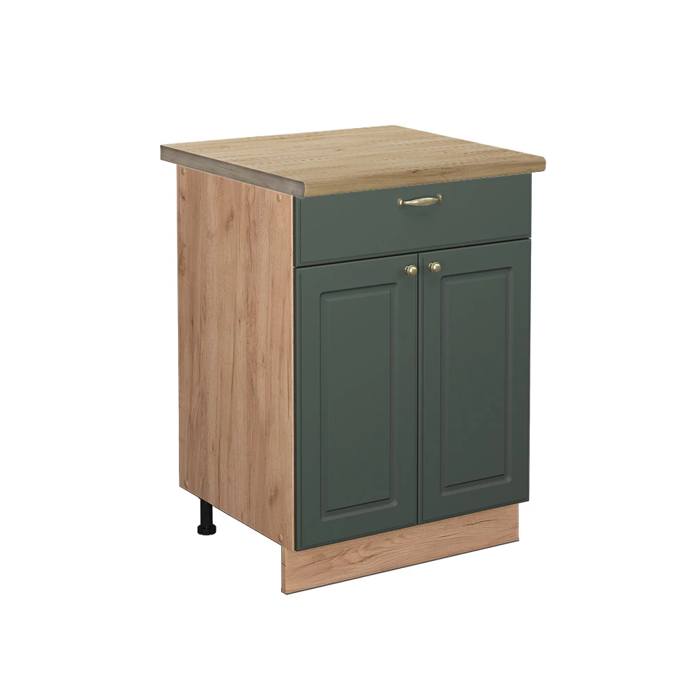 Vicco Küchenunterschrank Grün-Gold Landhaus 60 cm mit Schublade, AP Eiche, Fame-Line