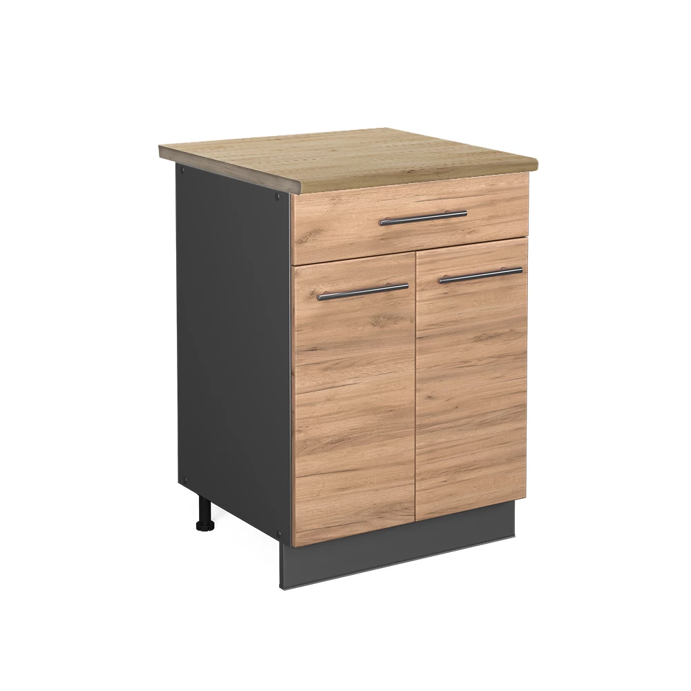 Küchenunterschrank in Goldkraft Eiche auf weißem Hintergrund