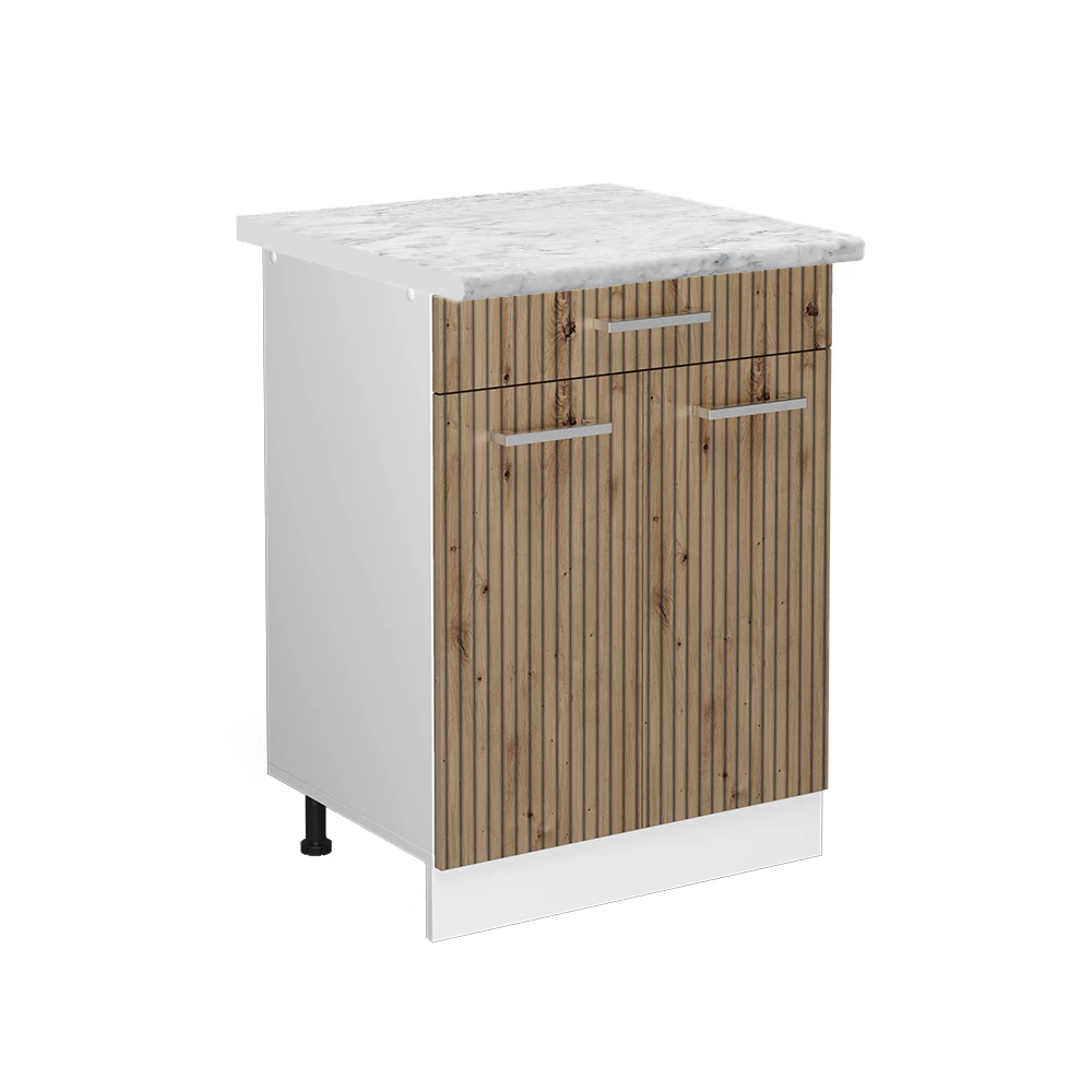 Küchenunterschrank in Artisan-Eiche auf weißem Hintergrund