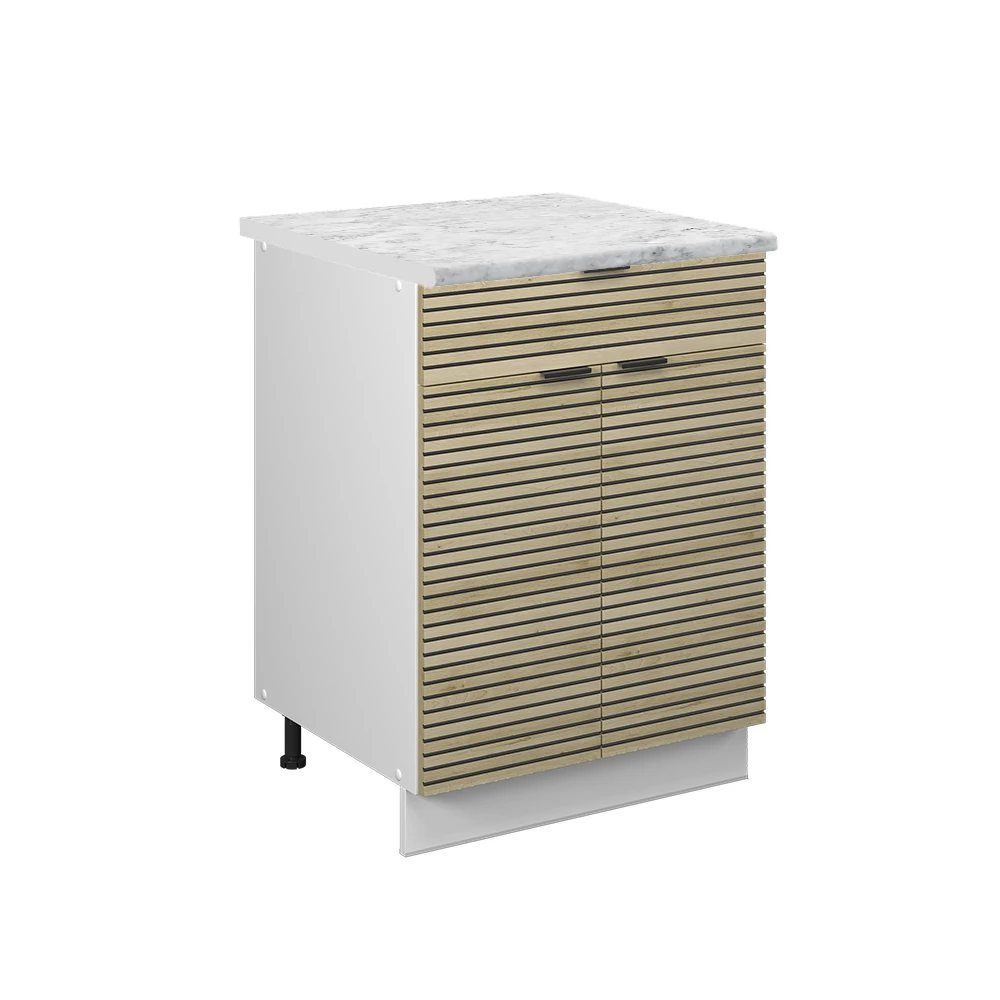 Küchenunterschrank in Eiche Paneel auf weißem Hintergrund