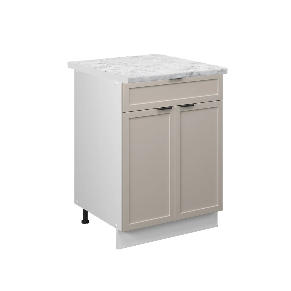 Küchenunterschrank in GrauBeige auf weißem Hintergrund