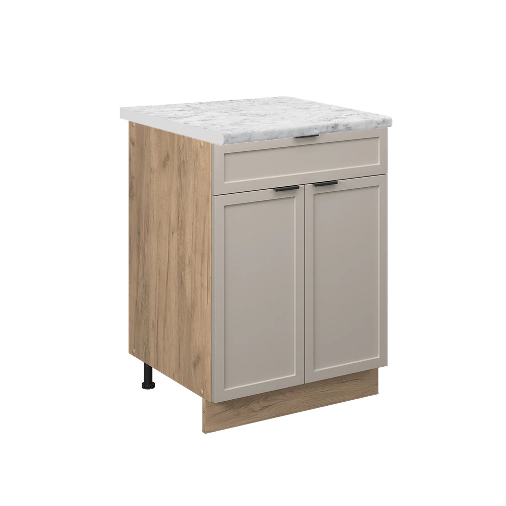 Küchenunterschrank in GrauBeige auf weißem Hintergrund