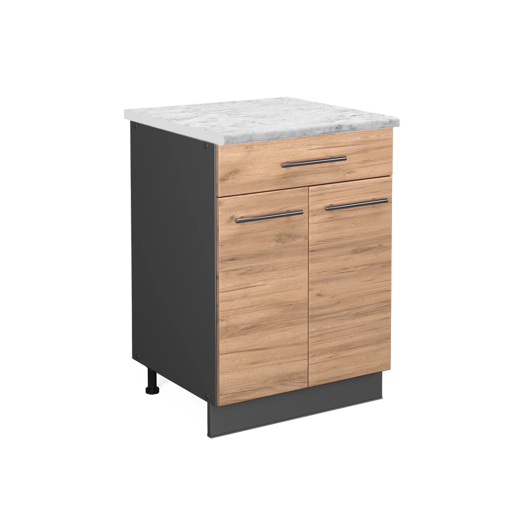 Küchenunterschrank in Goldkraft Eiche auf weißem Hintergrund