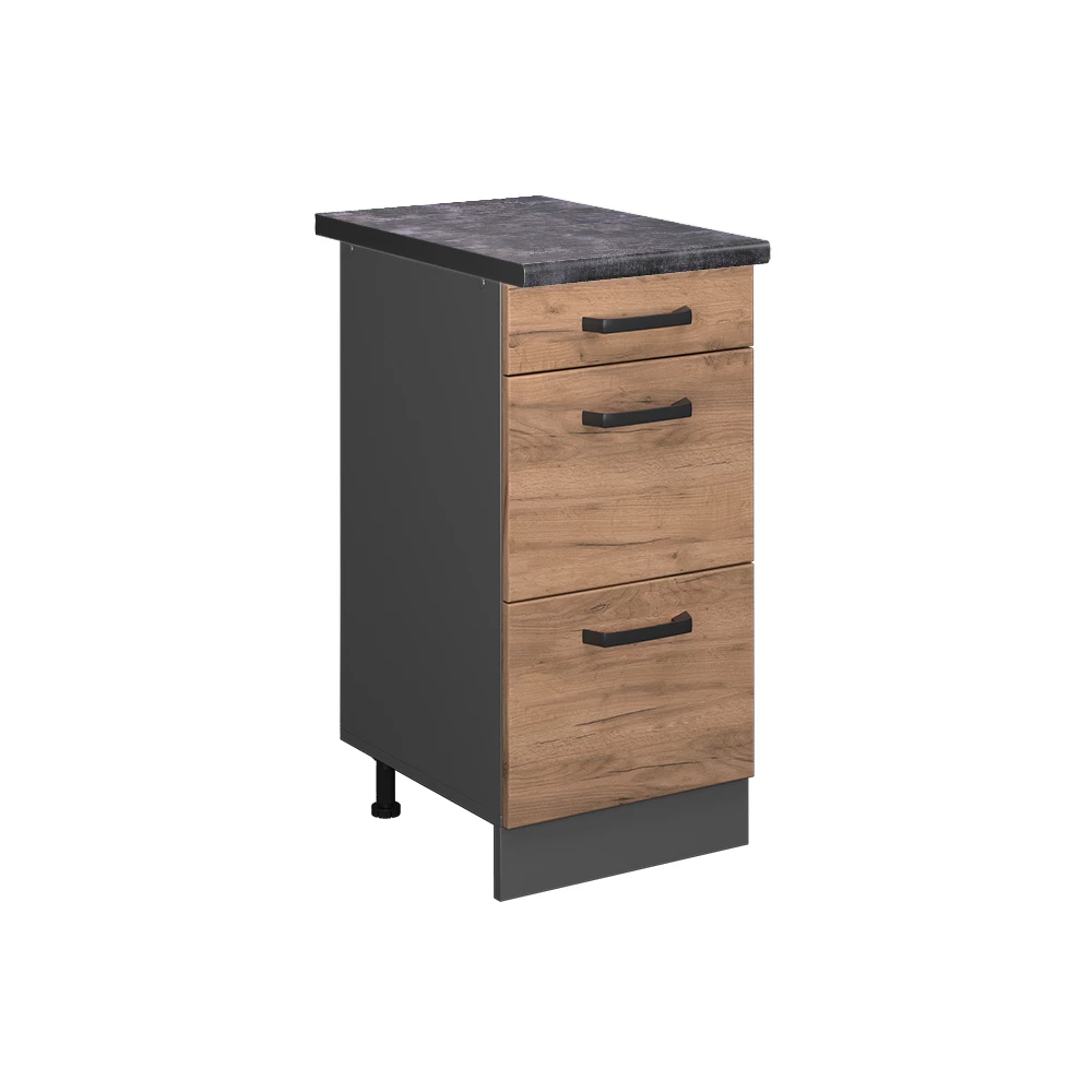 Küchenunterschrank in Goldkraft Eiche auf weißem Hintergrund