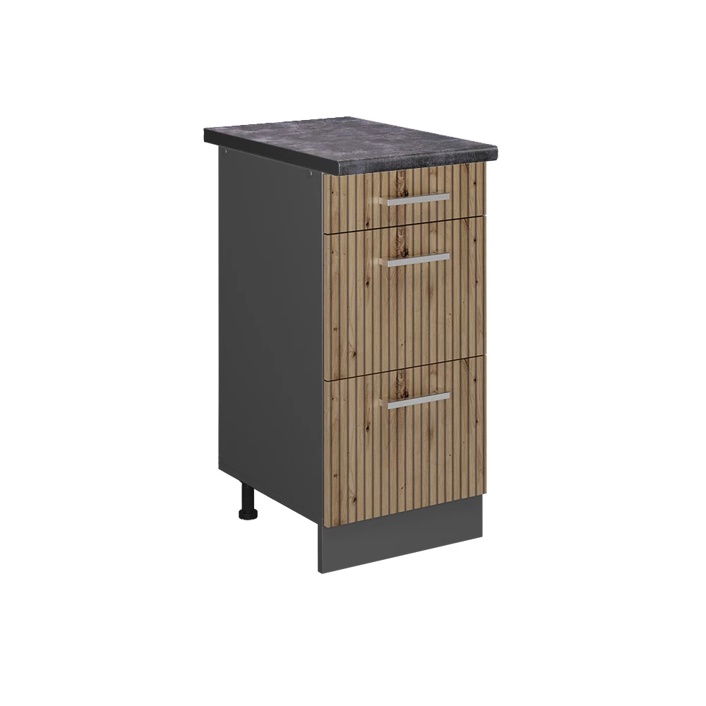 Küchenunterschrank in Artisan-Eiche auf weißem Hintergrund