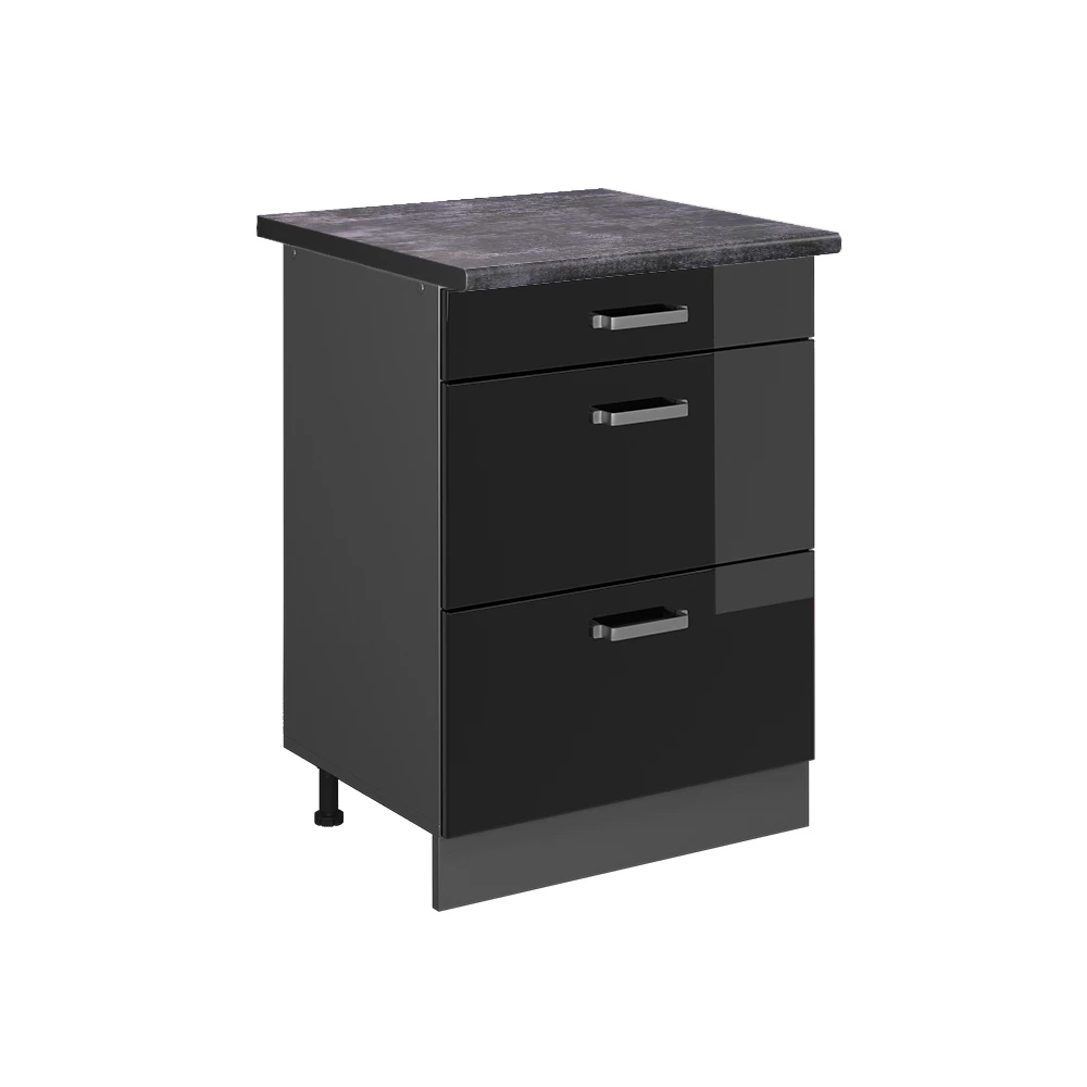 Vicco Keittiön peruskaappi Musta korkeakiilto 60cm, R-Line
