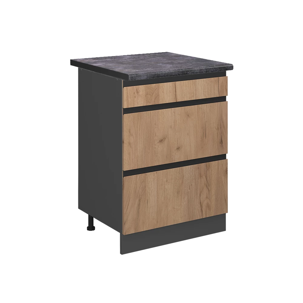 Vicco Meuble cuisine Chêne de force doré 60cm avec tiroirs, PT Anthracite, R-Line