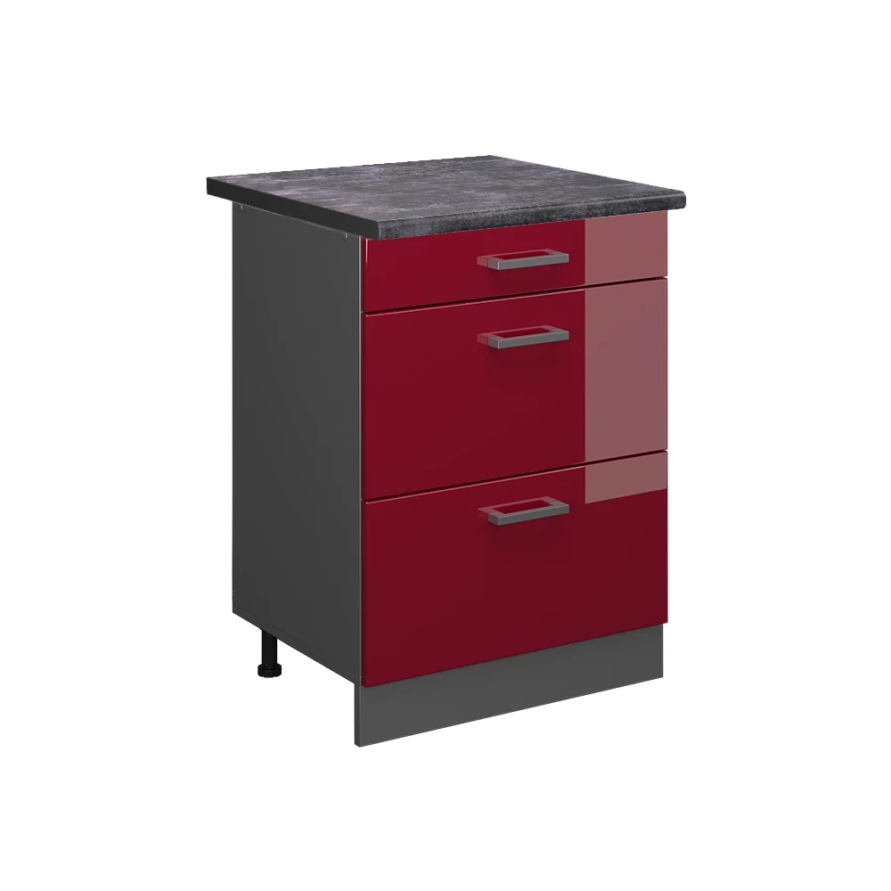Vicco Küchenunterschrank Bordeaux Hochglanz 60 cm mit Schubladen, AP Anthrazit, R-Line