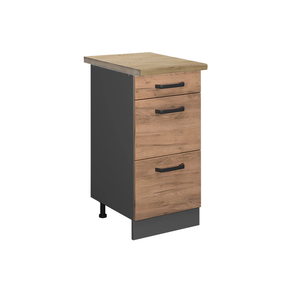 Küchenunterschrank in Goldkraft Eiche auf weißem Hintergrund