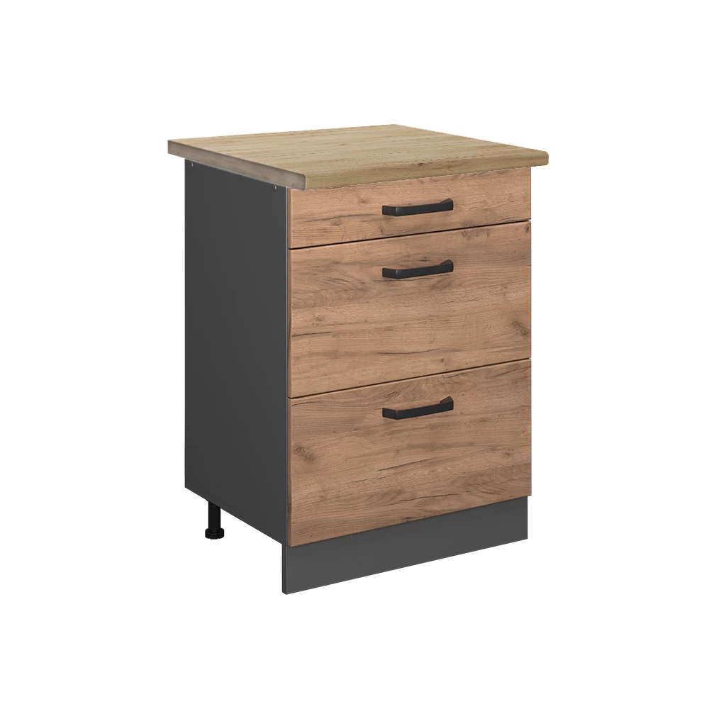 Vicco Konyhai alapszekrény Arany Power tölgy 60 cm fiókokkal, MP Tölgy, R-Line