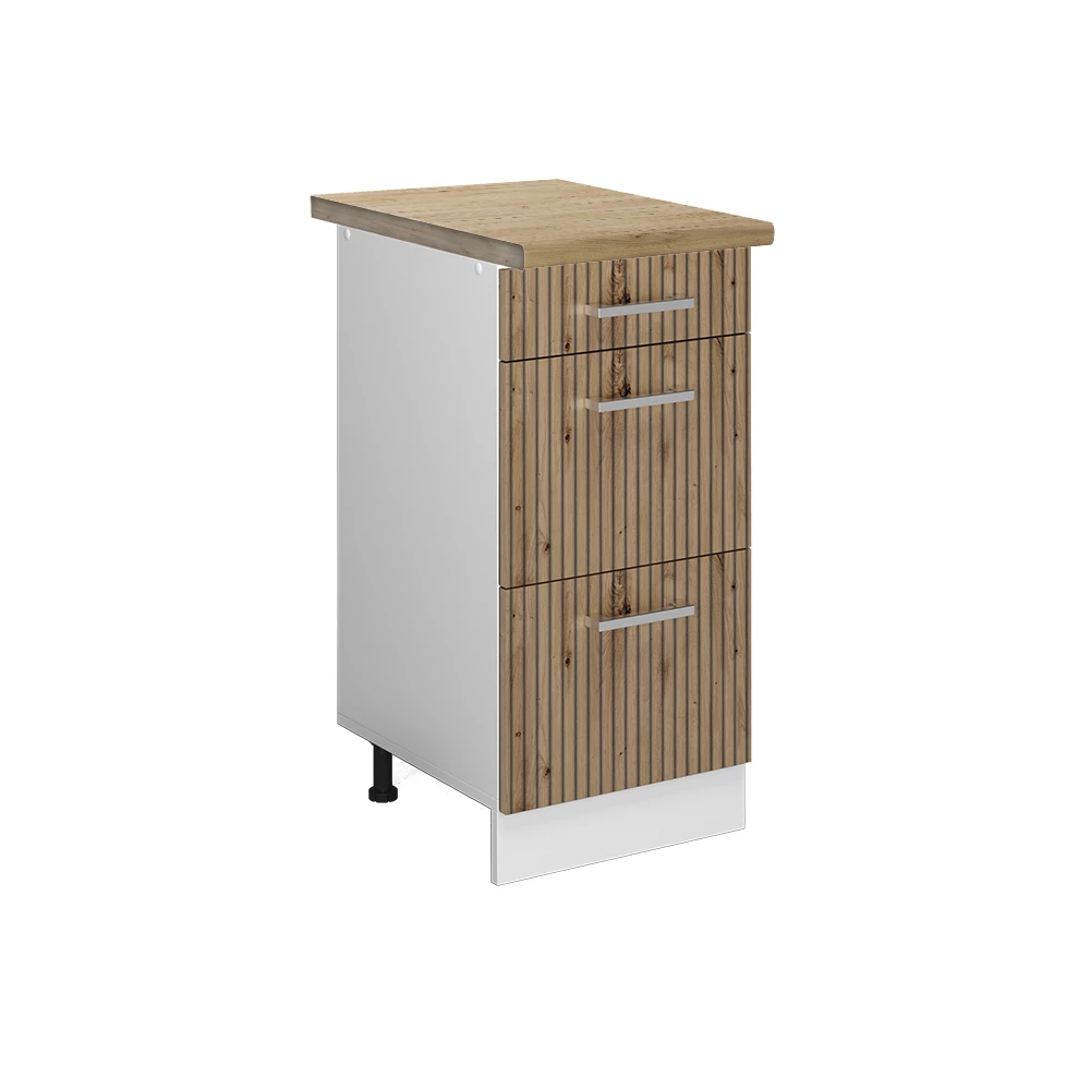 Küchenunterschrank in Artisan-Eiche auf weißem Hintergrund