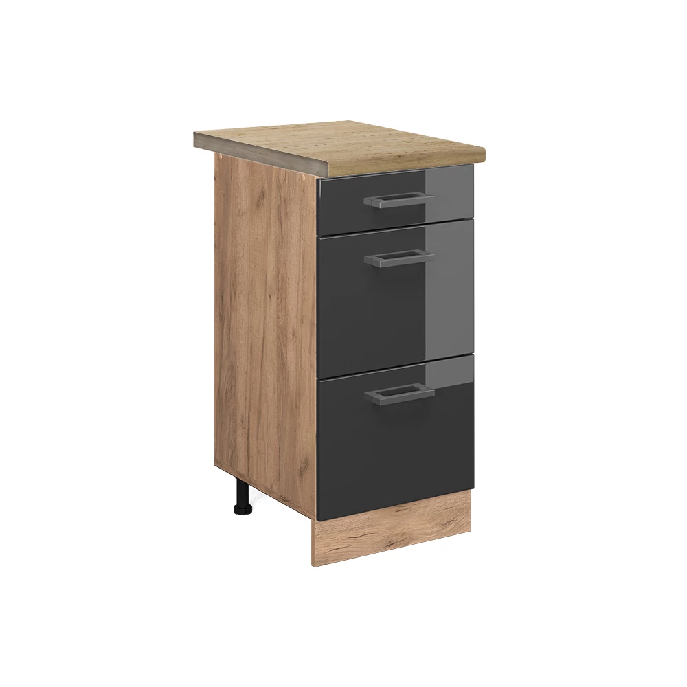 Vicco Keukenonderkast Antraciet Hoogglans 40 cm met laden, WB Eik, R-Line