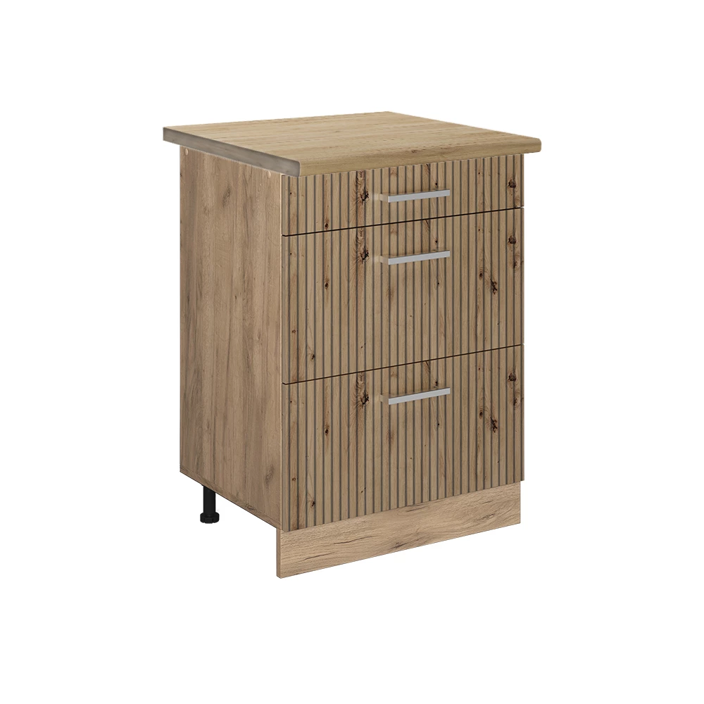 Küchenunterschrank in Artisan-Eiche auf weißem Hintergrund