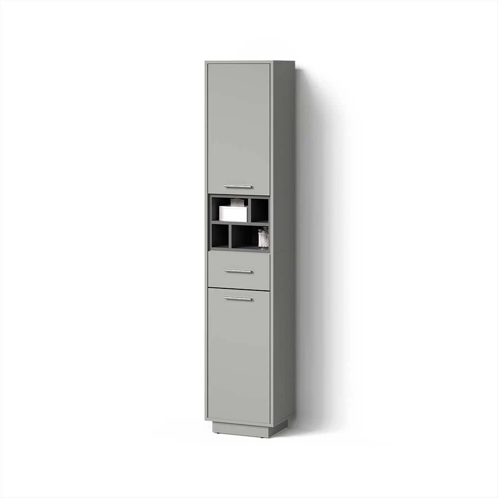 Badschrank in Grau/Anthrazit auf weißem Hintergrund