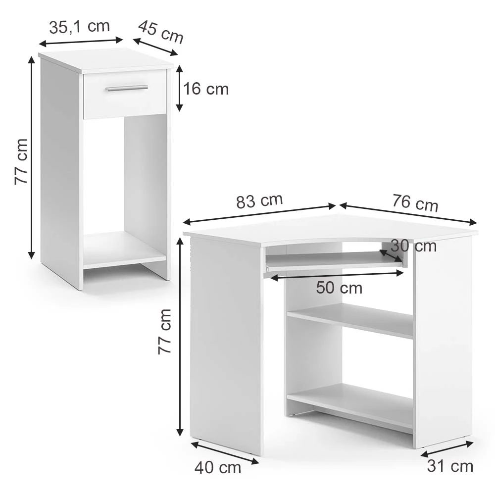 livinity® Eckschreibtisch Weiß 83 x 76 cm Set mit PC-Schrank, Odin