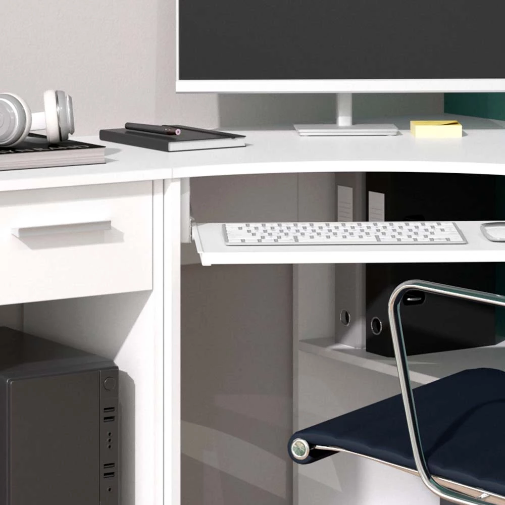 livinity® Eckschreibtisch Weiß 83 x 76 cm Set mit PC-Schrank, Odin