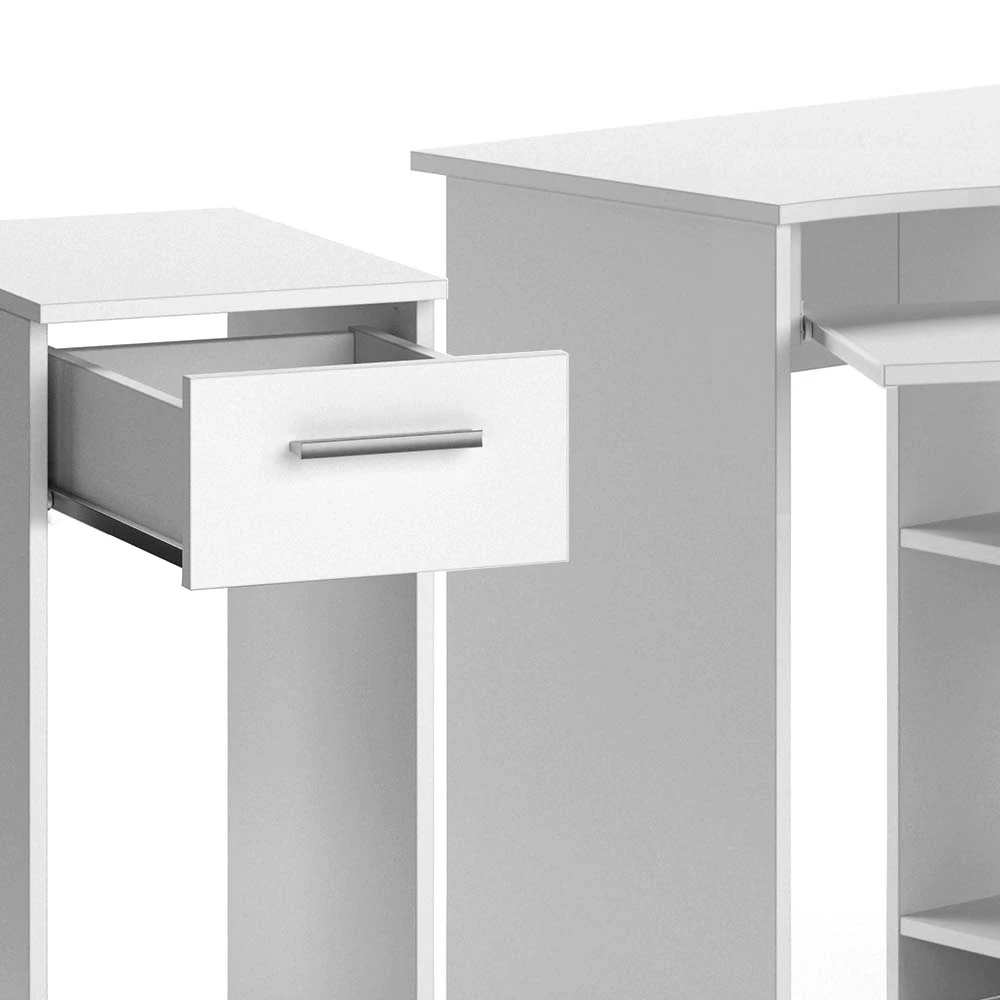livinity® Eckschreibtisch Weiß 83 x 76 cm Set mit PC-Schrank, Odin