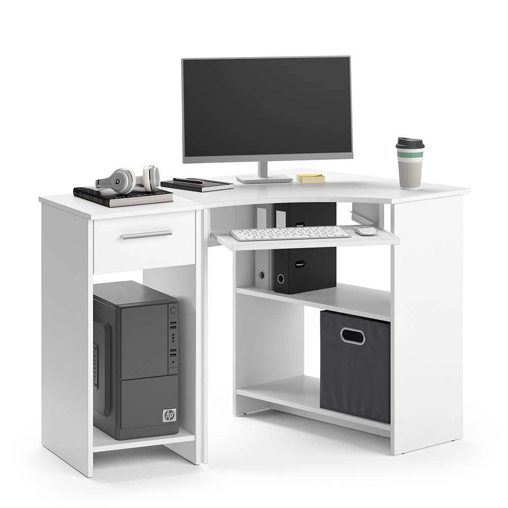 livinity® Eckschreibtisch Weiß 83 x 76 cm Set mit PC-Schrank, Odin