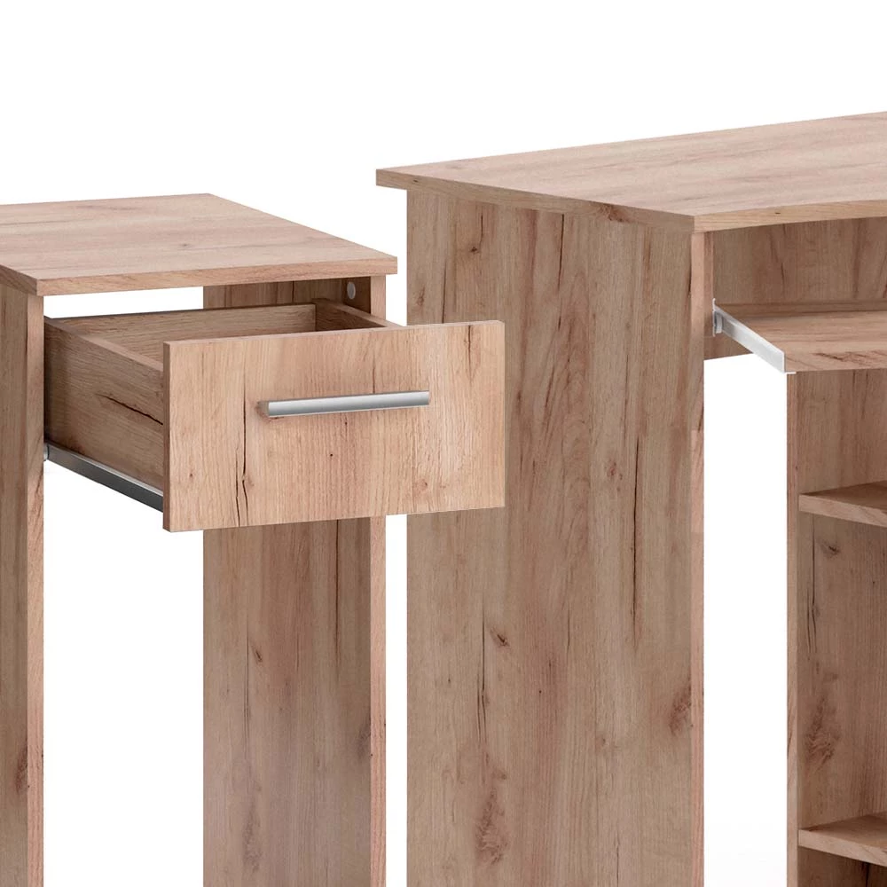 Nahaufnahme von Eckschreibtisch in Sonoma, zeigt Design- und Oberflächendetails