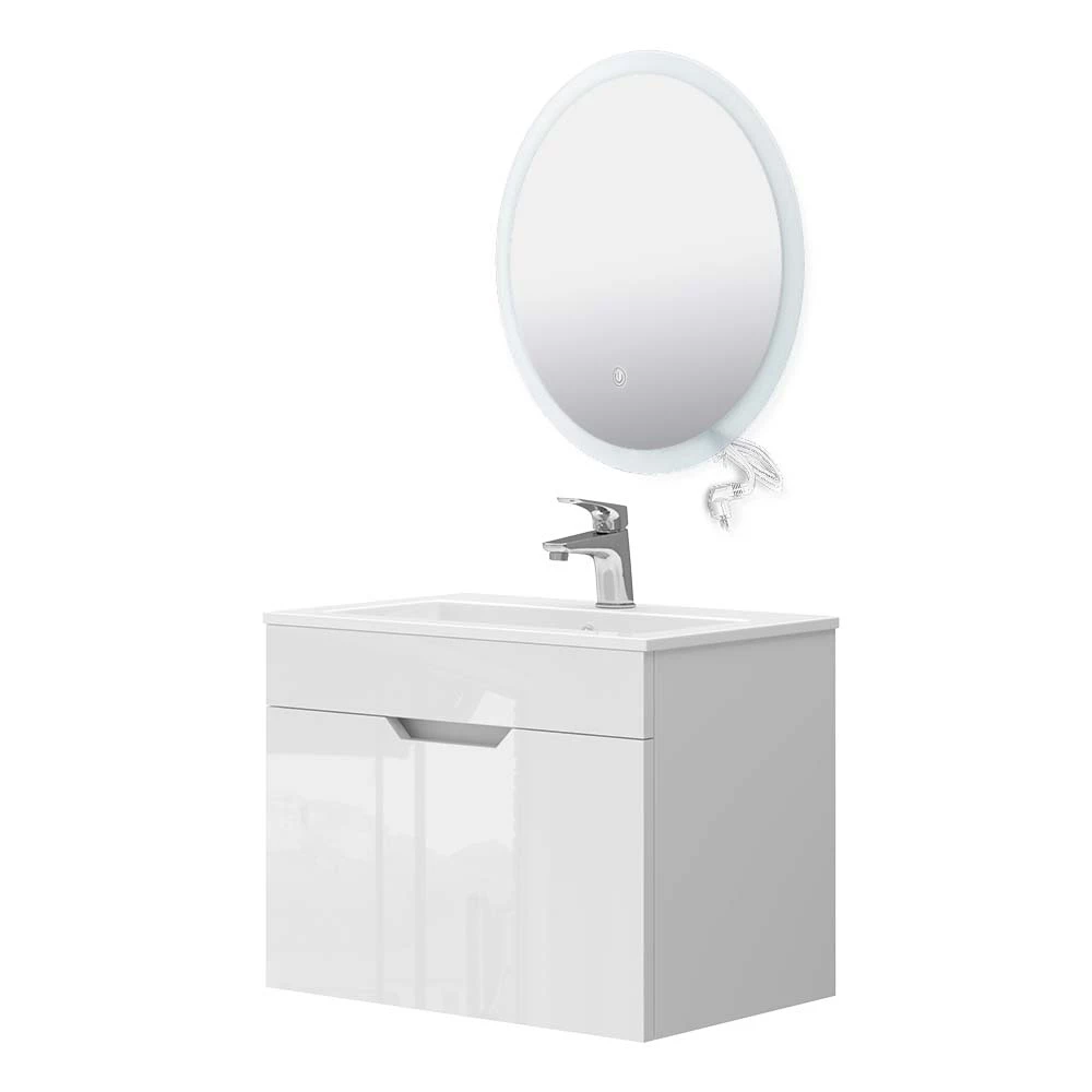 Vicco Set di mobili da bagno Bianco 3 parti, base 60 cm, specchio a led, Stefanie