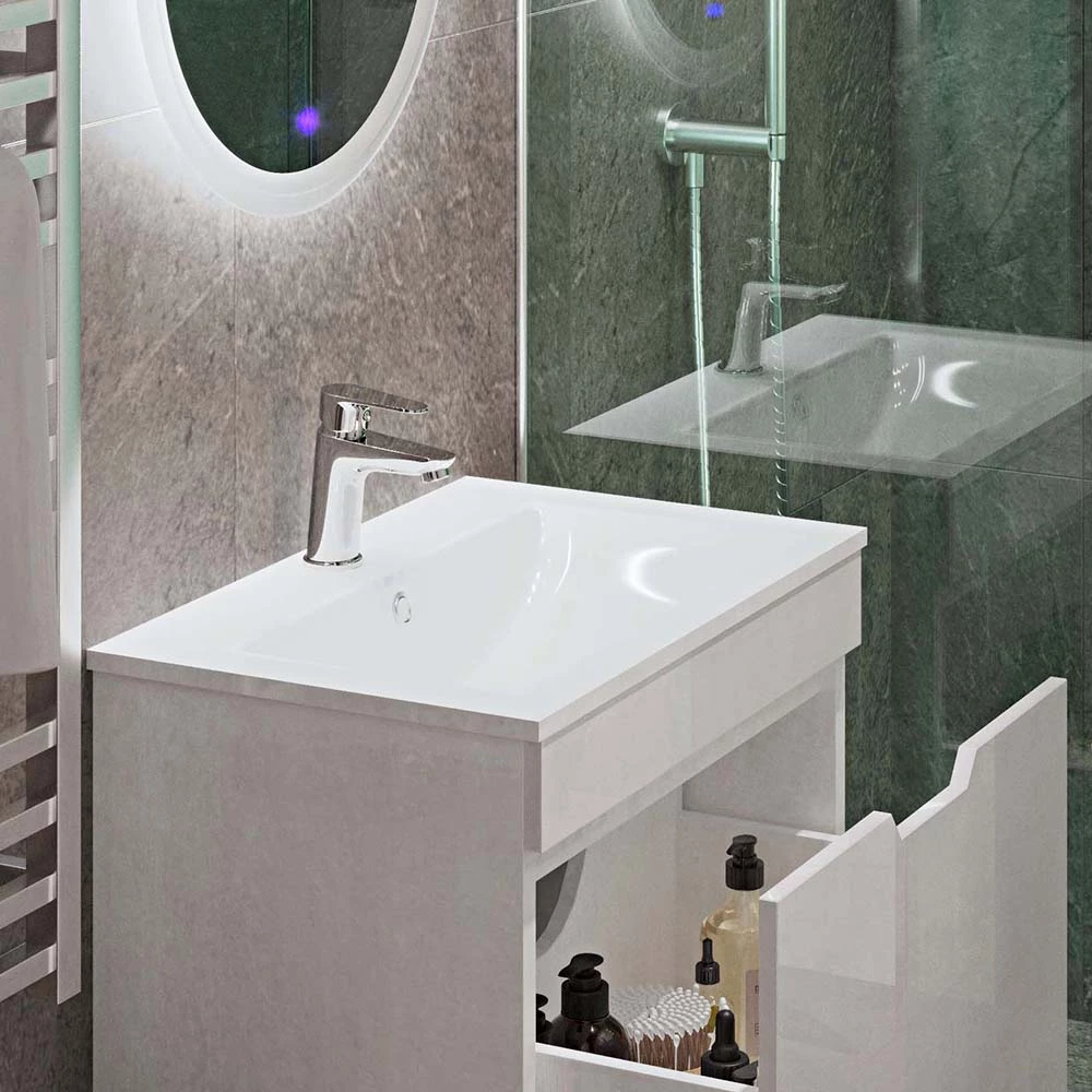 Vicco Set di mobili da bagno Bianco 3 parti, base 60 cm, specchio a led, Stefanie